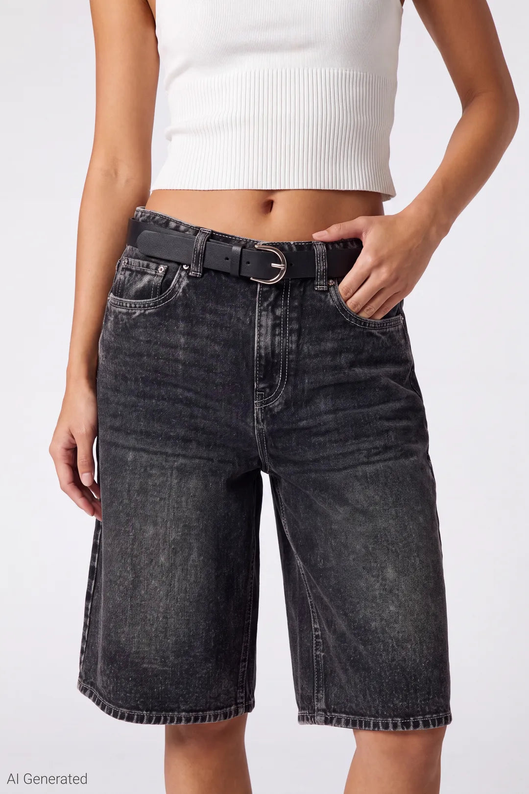 Alt View 3. Baggy Belted Jort - Black Hero 1333x2000 - Black