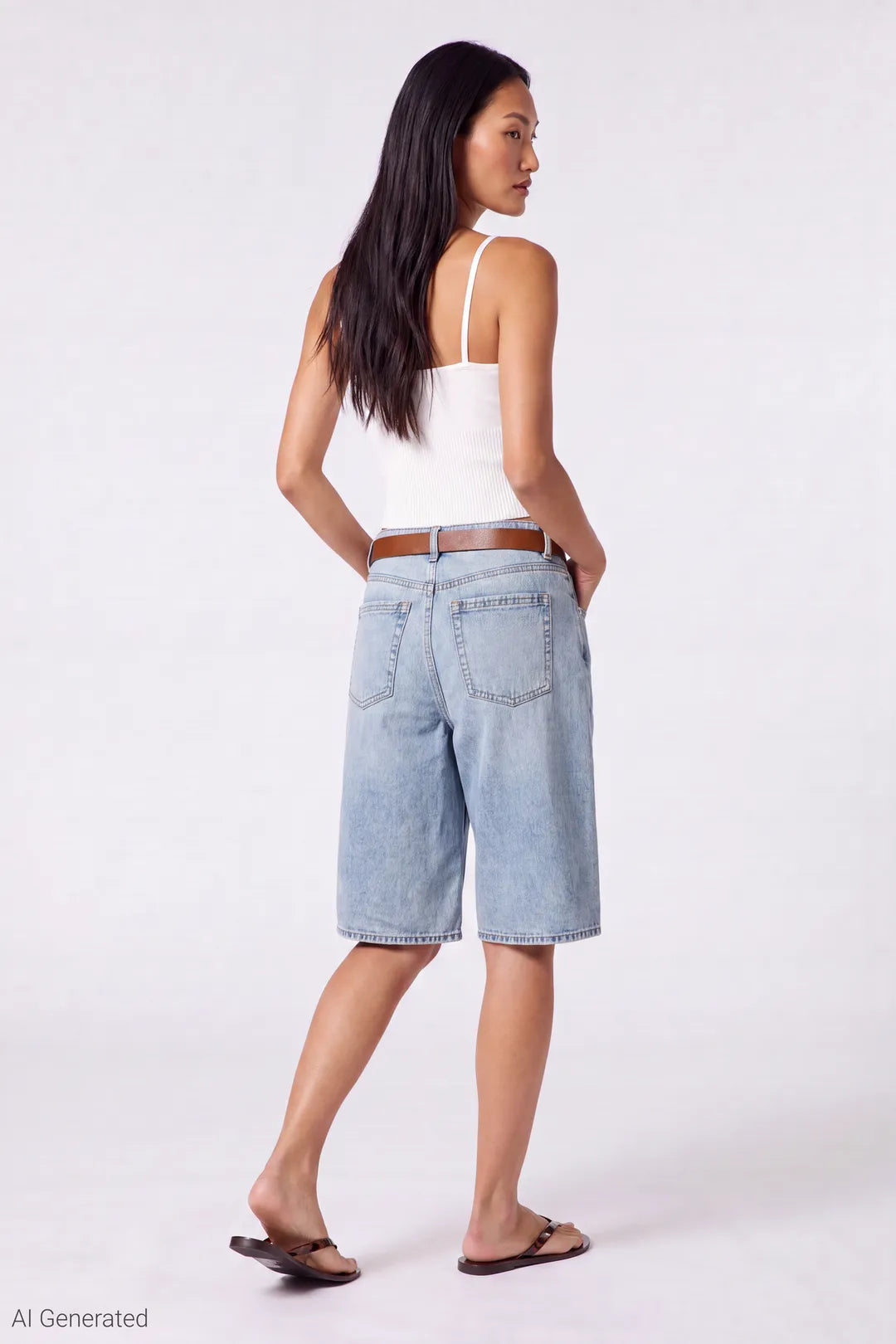 Alt View 2. Baggy Belted Jort - Light Denim Back 1333x2000 - Light Denim Blue