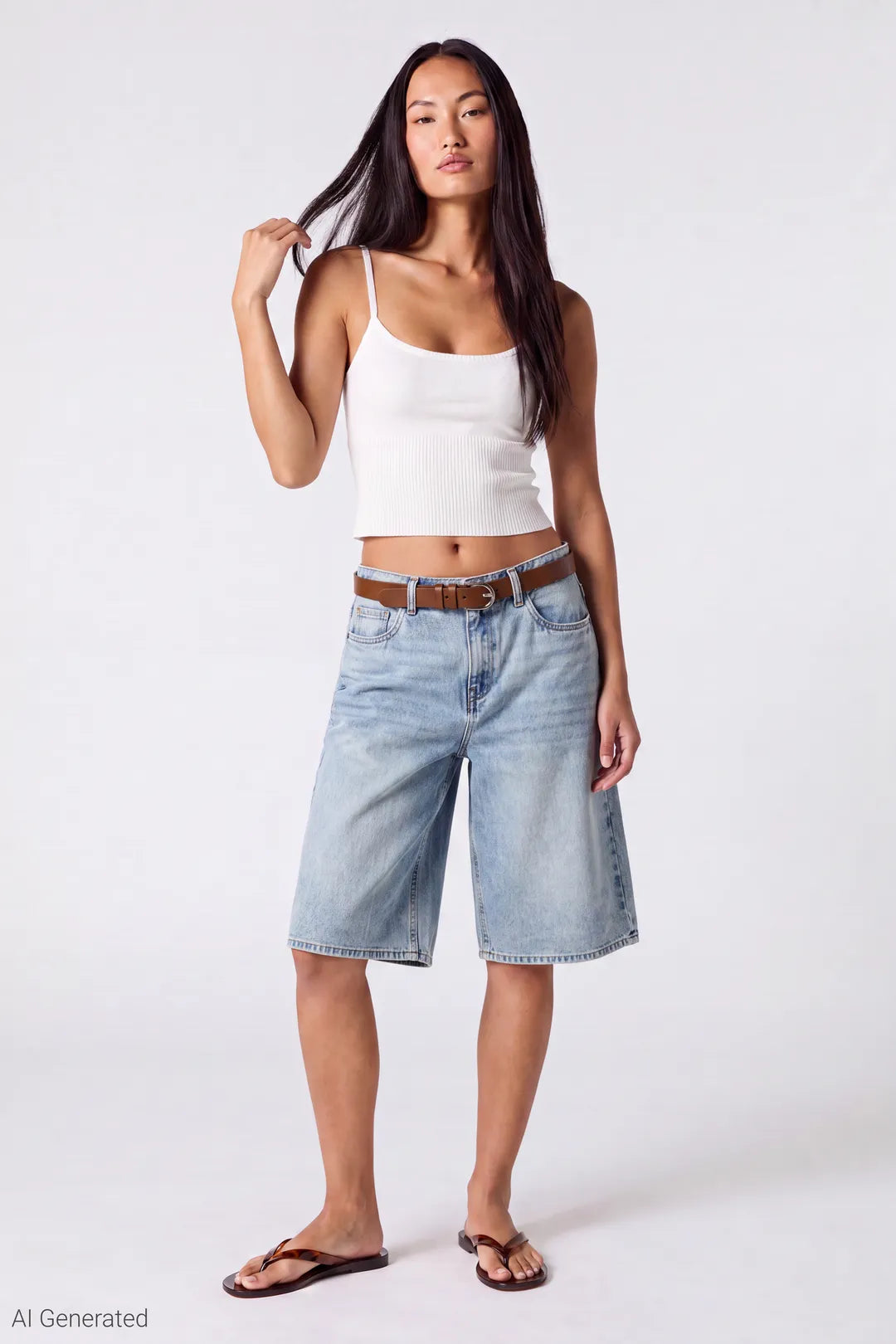Baggy Belted Jort - Light Denim Front 1333x2000 - Light Denim Blue