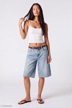 Baggy Belted Jort - Light Denim Front 1333x2000