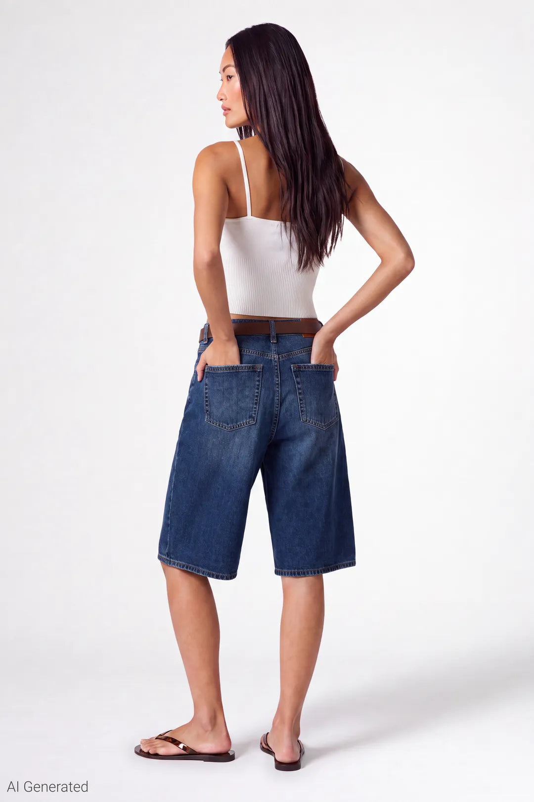 Alt View 2. Baggy Belted Jort - Midnight Hero 1333x2000 - Midnight Blue