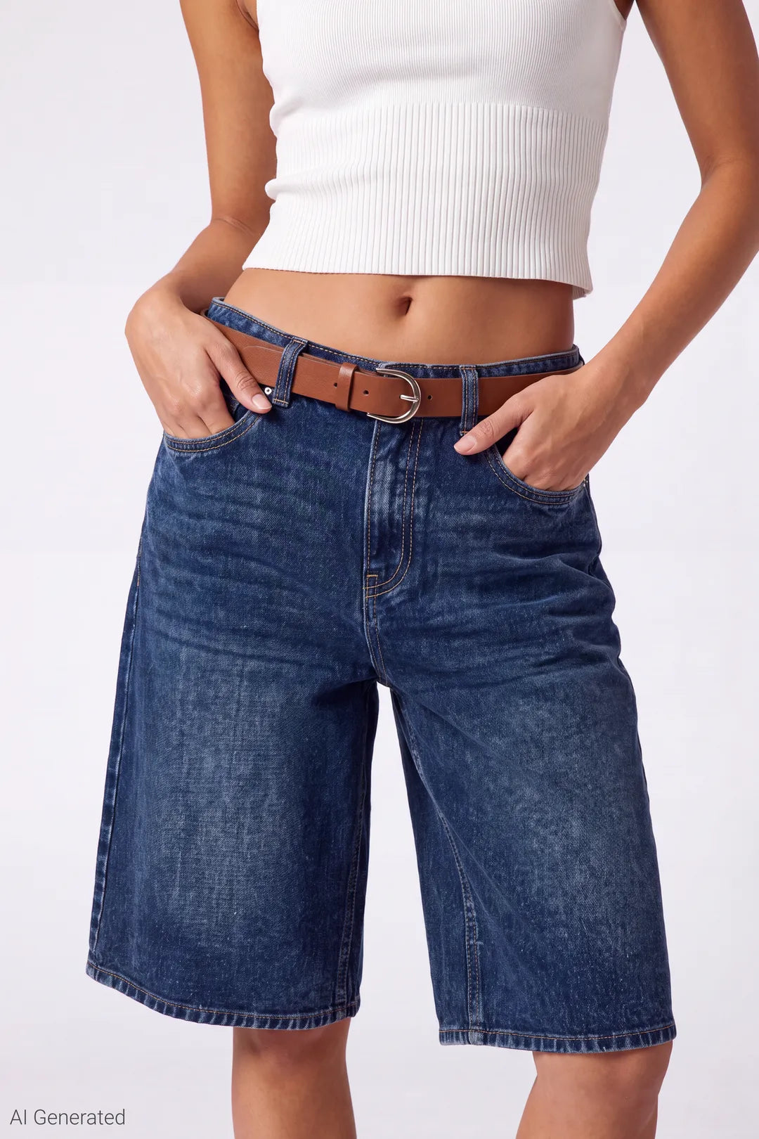 Alt View 3. Baggy Belted Jort - Midnight Front 1333x2000 - Midnight Blue