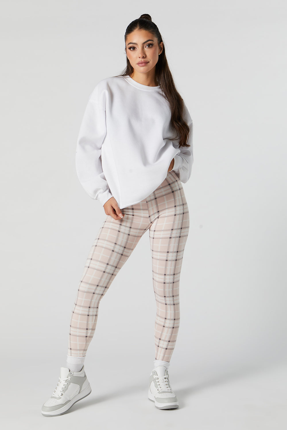 Pink Plaid Print Fleece Legging Pink Plaid Print Fleece Legging 4