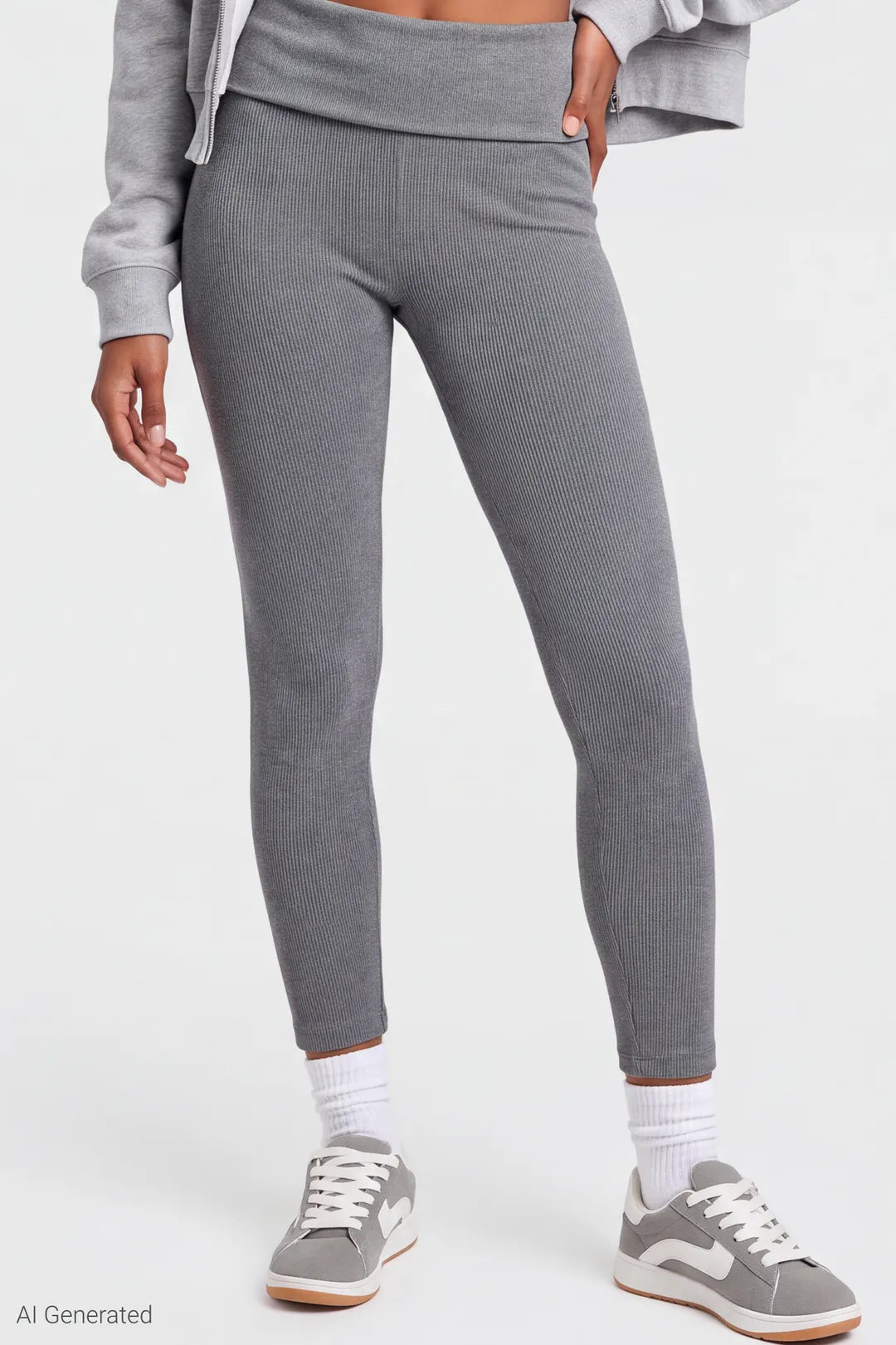 Alt View 3. Ribbed Seamless Foldover Legging - Heather Grey