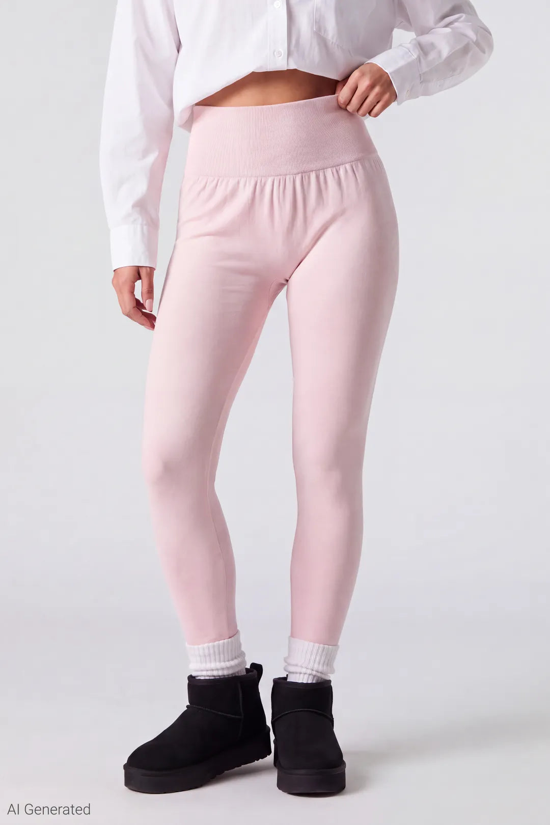 Alt View 3. High Rise Ribbed Seamless Legging - Pink