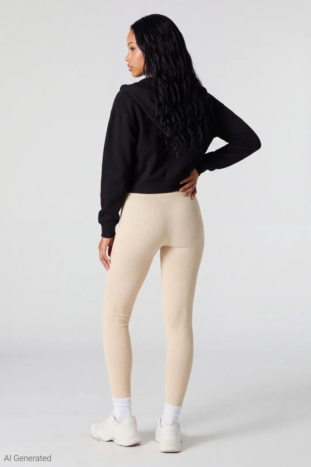Alt View 2. High Rise Ribbed Seamless Legging - Oatmeal