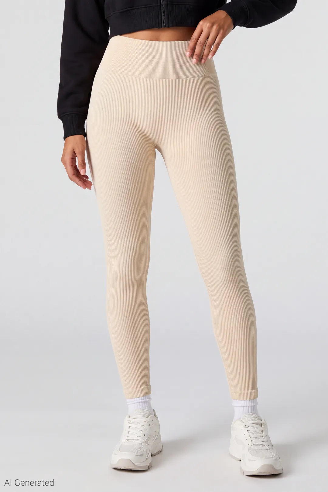 Alt View 3. High Rise Ribbed Seamless Legging - Oatmeal