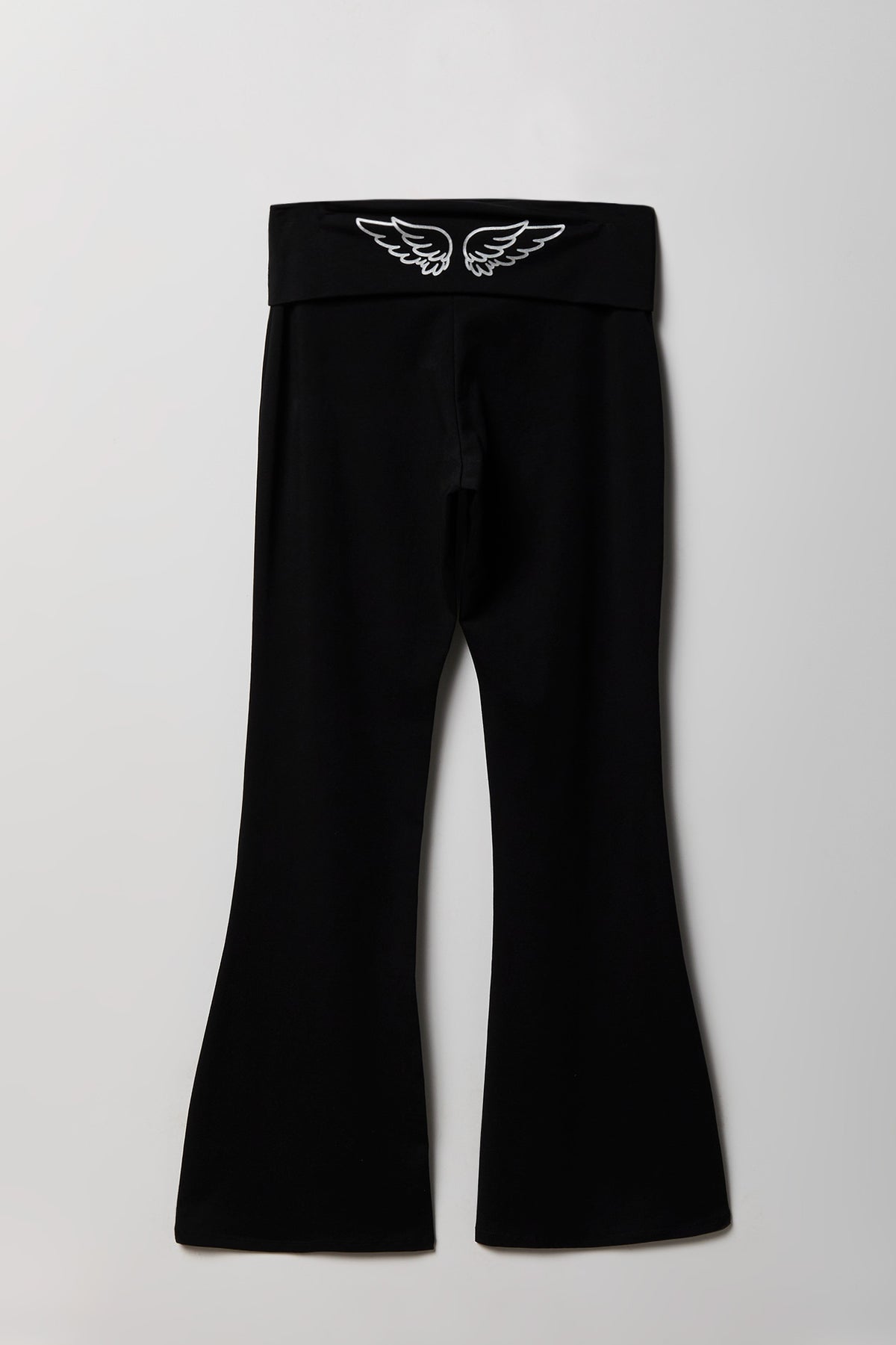 Graphic Foldover Waist Flare Legging - Black