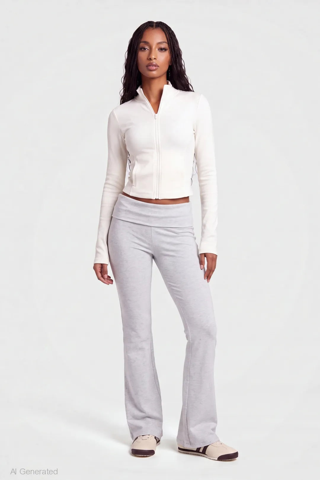 Alt View 2. Graphic Foldover Waist Flare Legging - Heather Grey