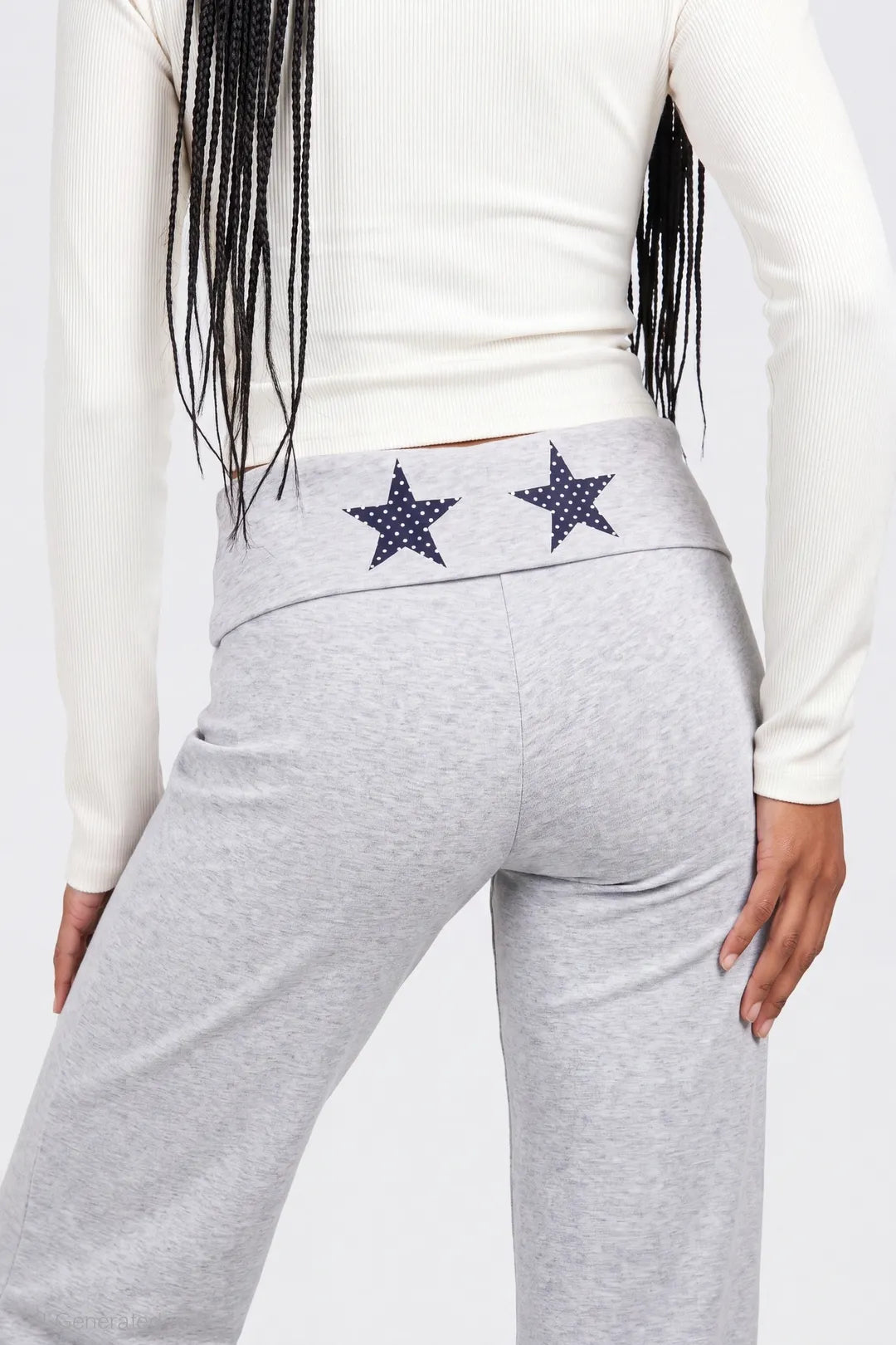 Alt View 4. Graphic Foldover Waist Flare Legging - Heather Grey