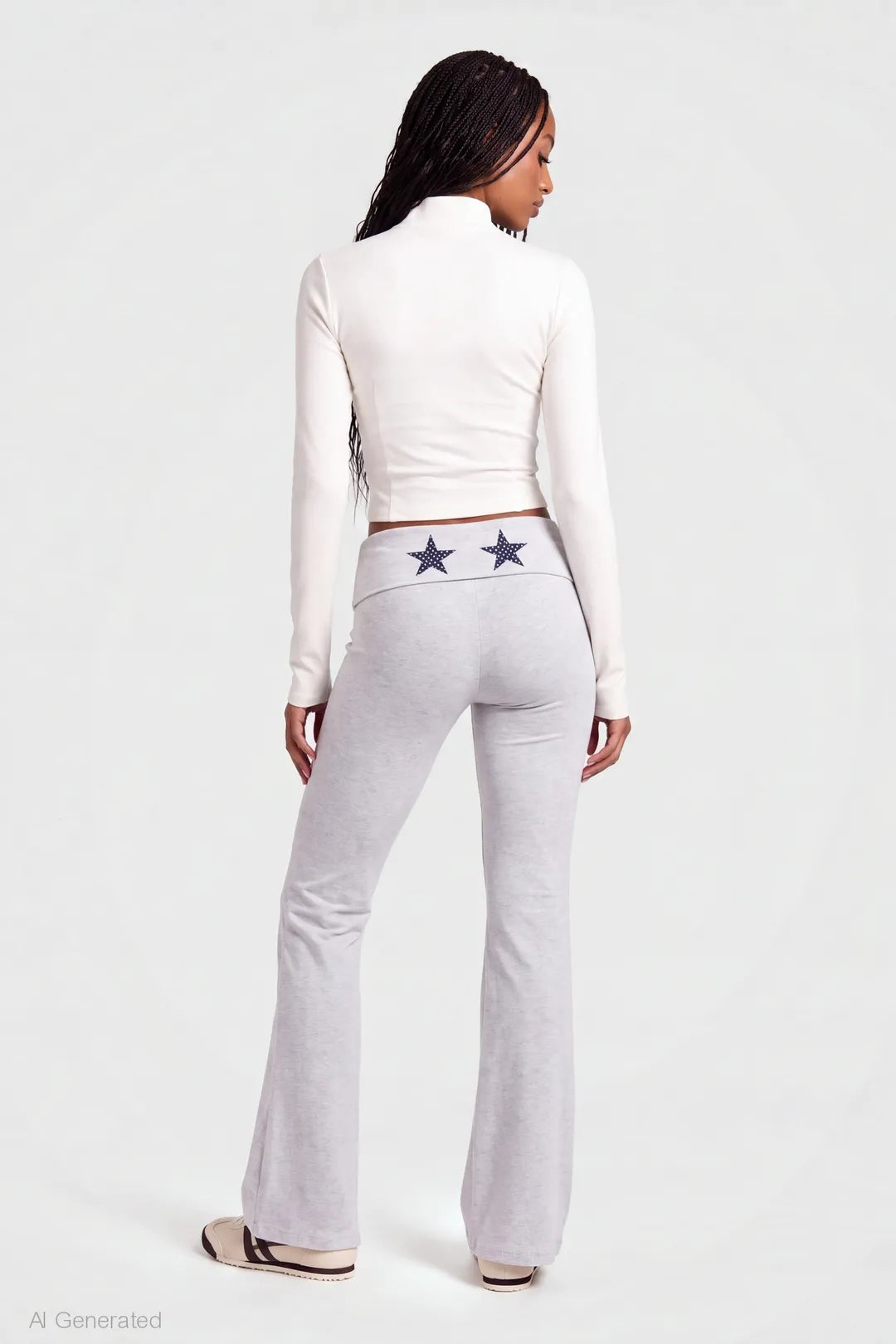 Graphic Foldover Waist Flare Legging - Heather Grey