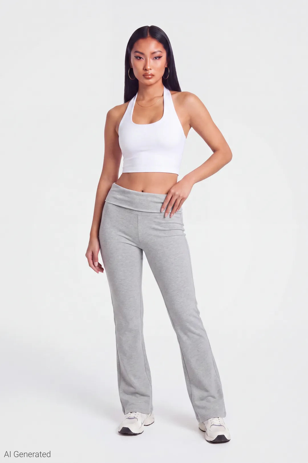 Foldover Waist Flare Pant - Brown