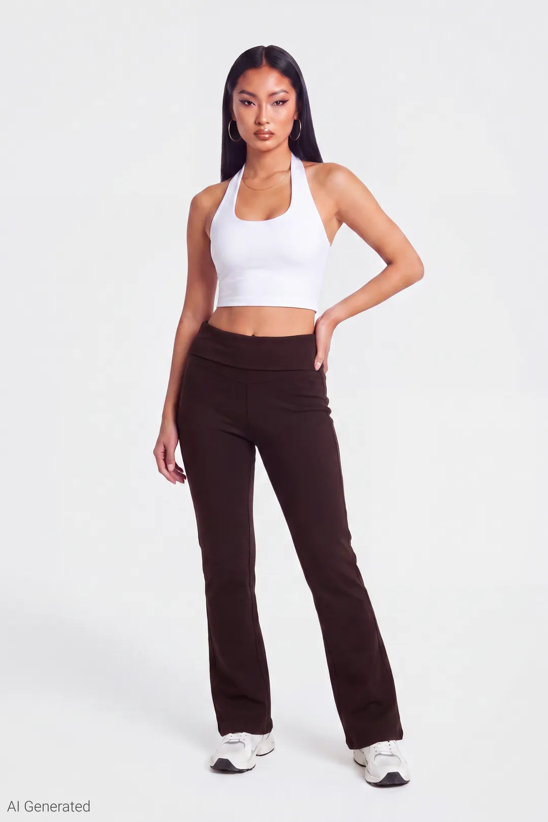 Foldover Waist Flare Pant - Brown