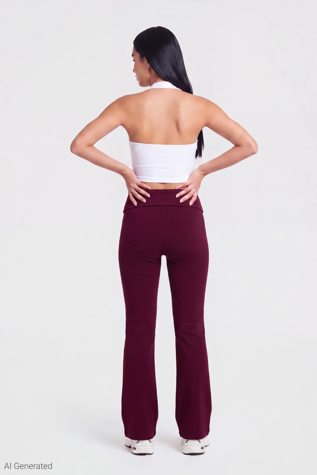 Alt View 2. Foldover Waist Flare Pant - Burgundy