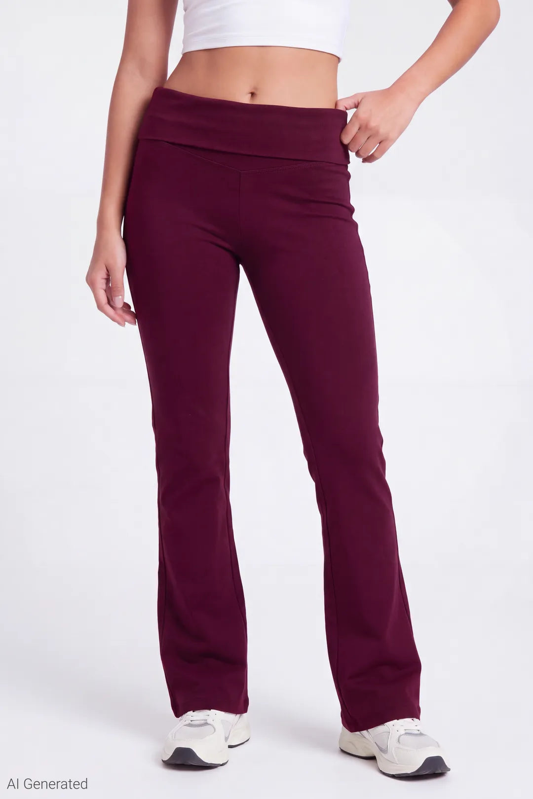 Alt View 3. Foldover Waist Flare Pant - Burgundy