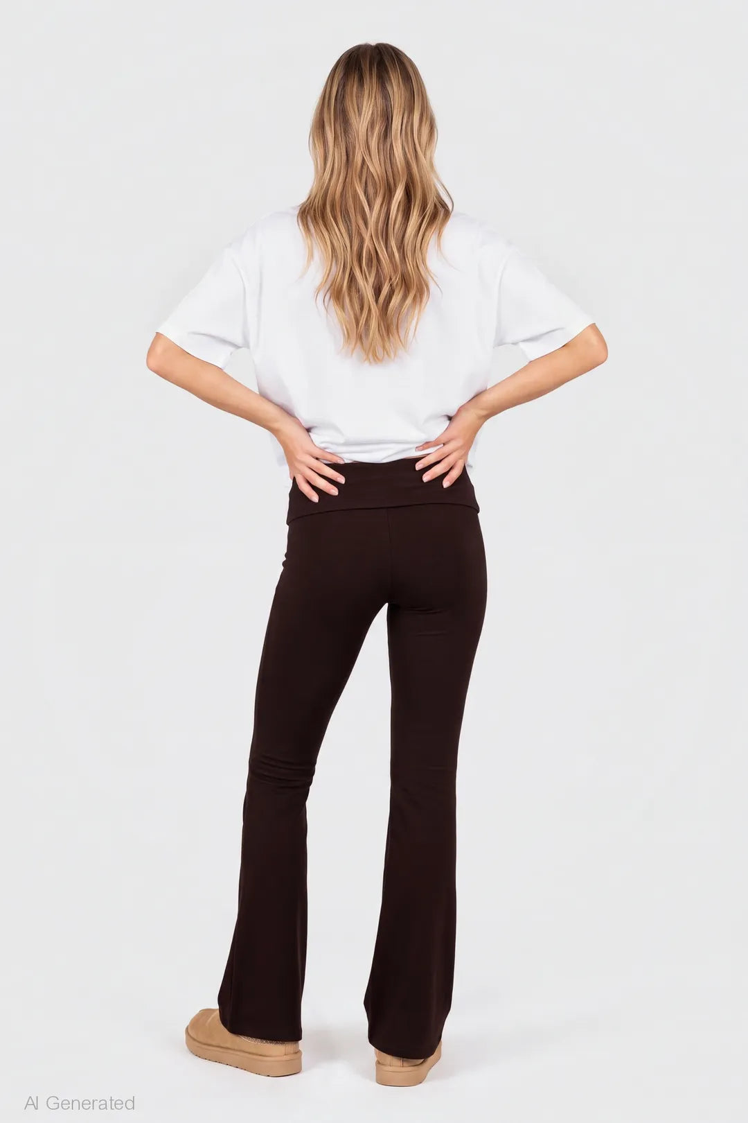 Alt View 2. Foldover Waist Flare Legging - Brown