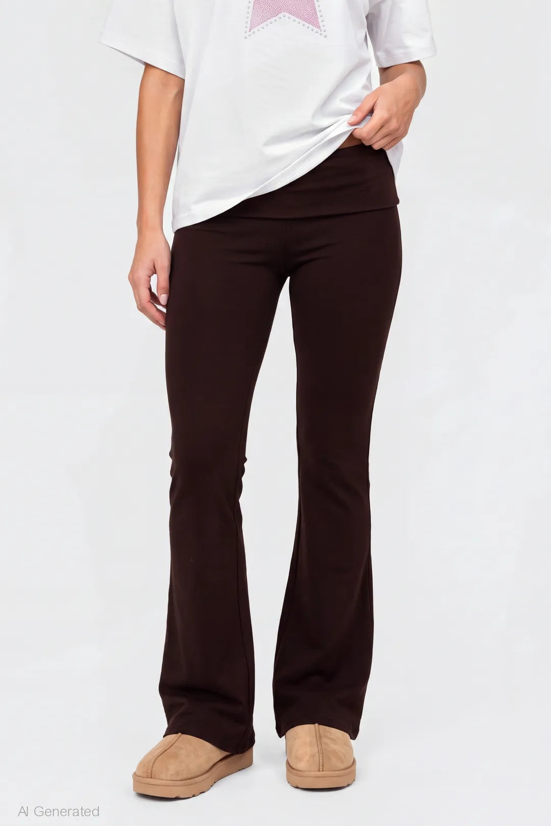 Alt View 3. Foldover Waist Flare Legging - Brown