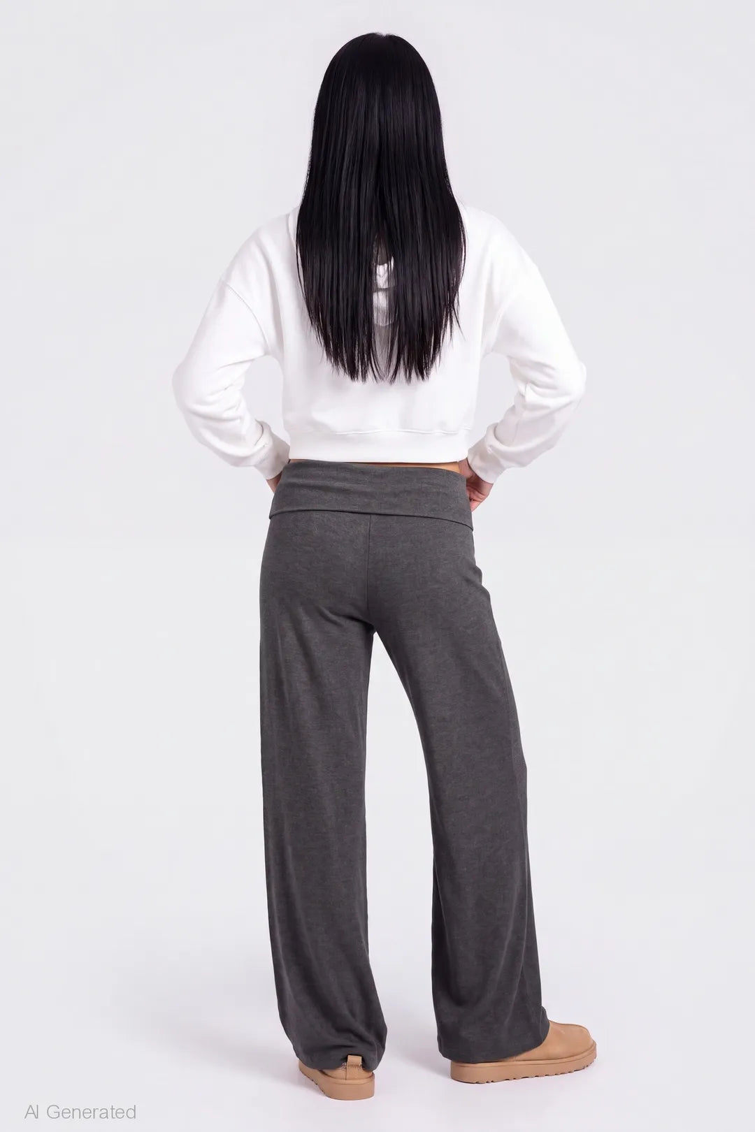 Alt View 2. Foldover Waist Wide Leg Pant - Charcoal