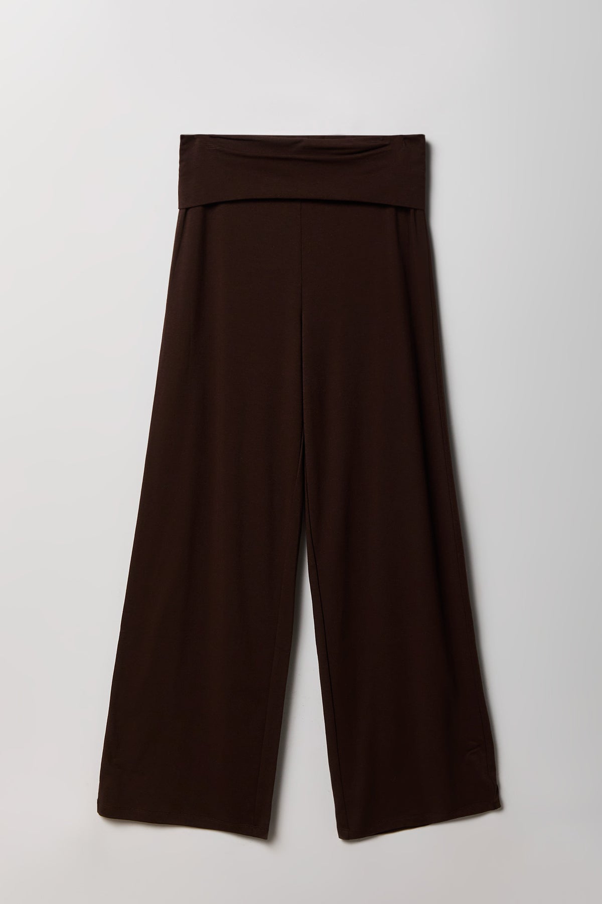 Foldover Waist Wide Leg Pant - Brown