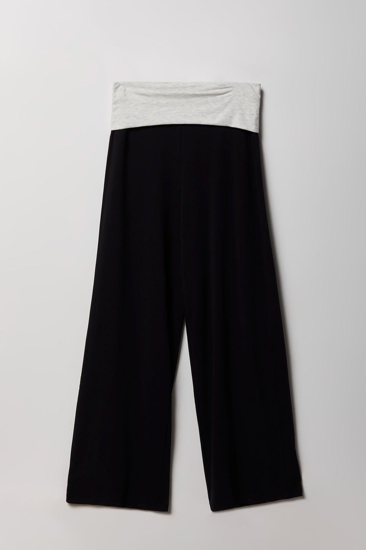 Contrast Foldover Waist Wide Leg Pant - Black