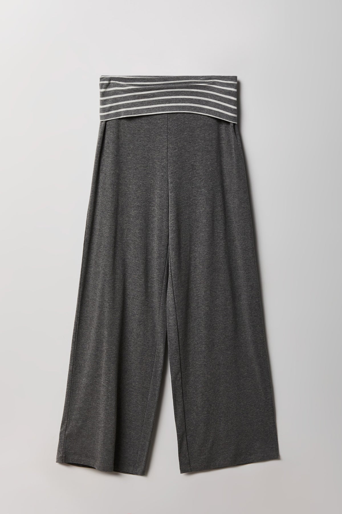 Contrast Foldover Waist Wide Leg Pant - Charcoal