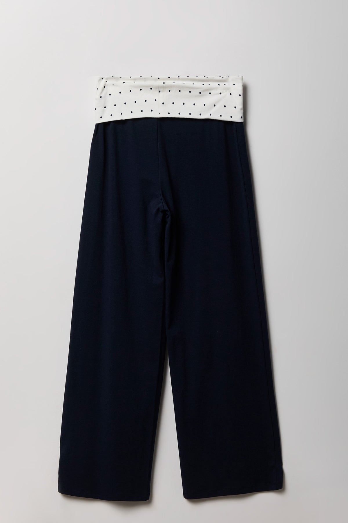 Alt View 2. Contrast Foldover Waist Wide Leg Pant - Navy