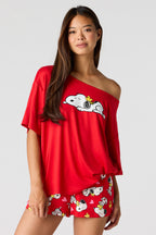 Peanuts Snoopy Off Shoulder Top & Short Pajama Set