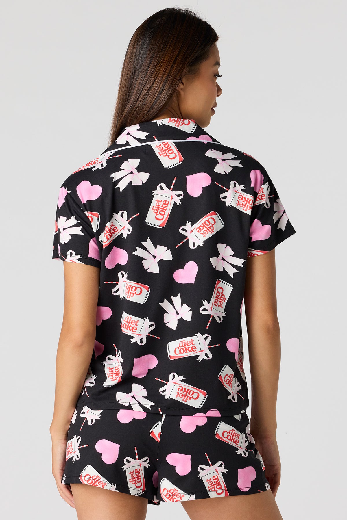 Alt View 2. Diet Coke Button Up Top & Short Pajama Set - Black