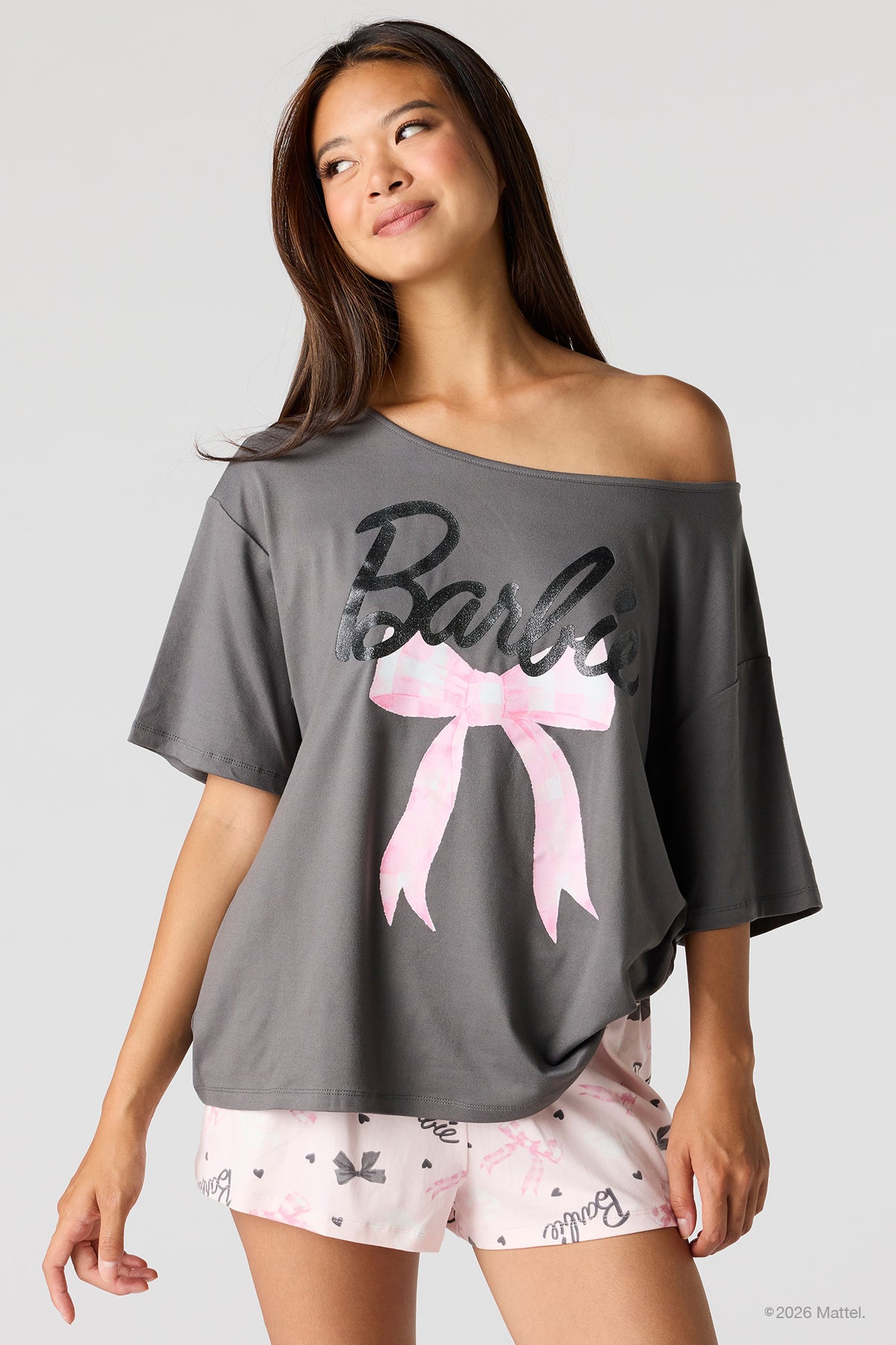Barbie™ Off Shoulder Top & Short Pajama Set - Pink
