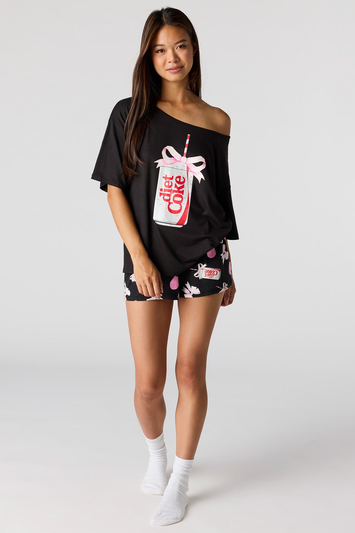 Alt View 3. Diet Coke Off Shoulder Top & Short Pajama Set - Black