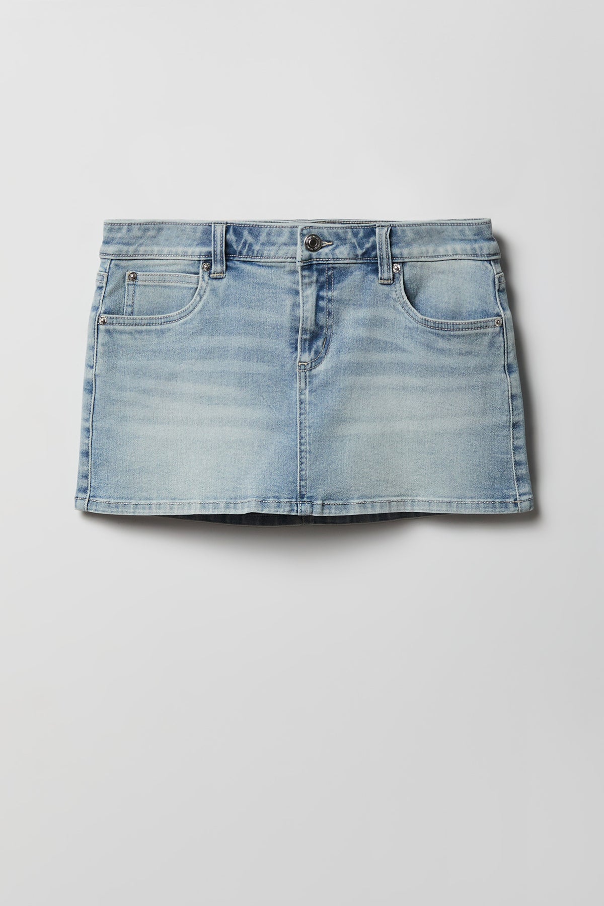 Alt View 4. Stretch Low Rise Micro Mini Denim Skort - Light Denim Blue