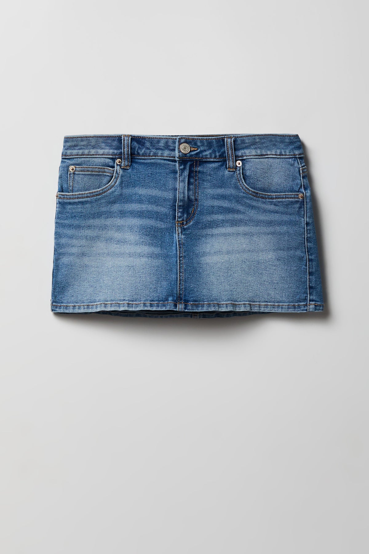 Alt View 4. Stretch Low Rise Micro Mini Denim Skort - Medium Blue