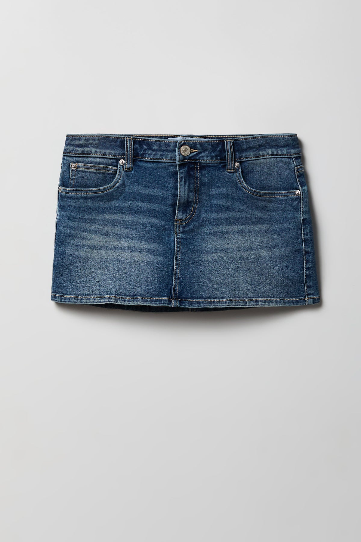 Alt View 4. Stretch Low Rise Micro Mini Denim Skort - Midnight Blue