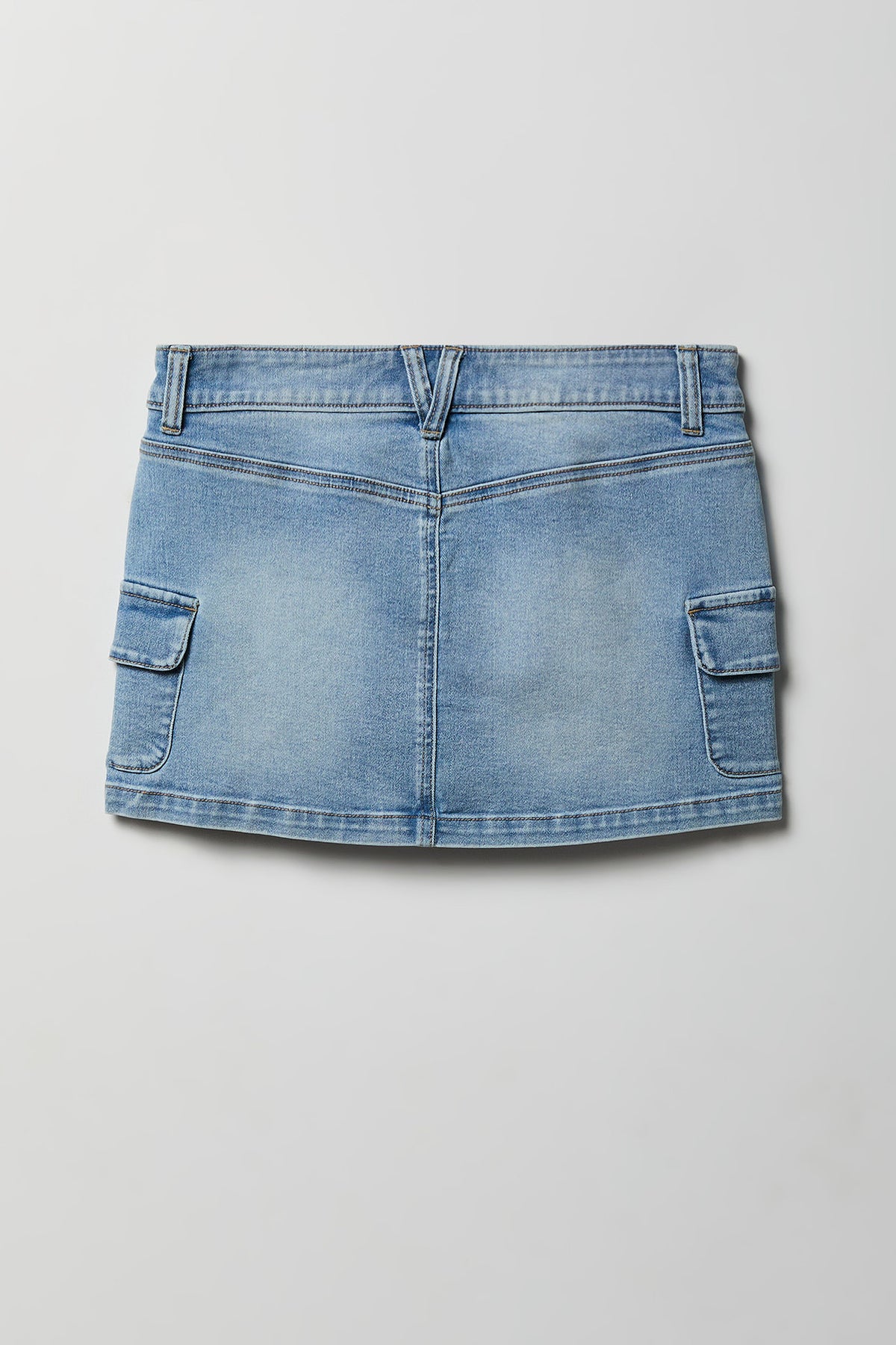 Alt View 5. Denim Mini Cargo Skort - Light Denim Blue