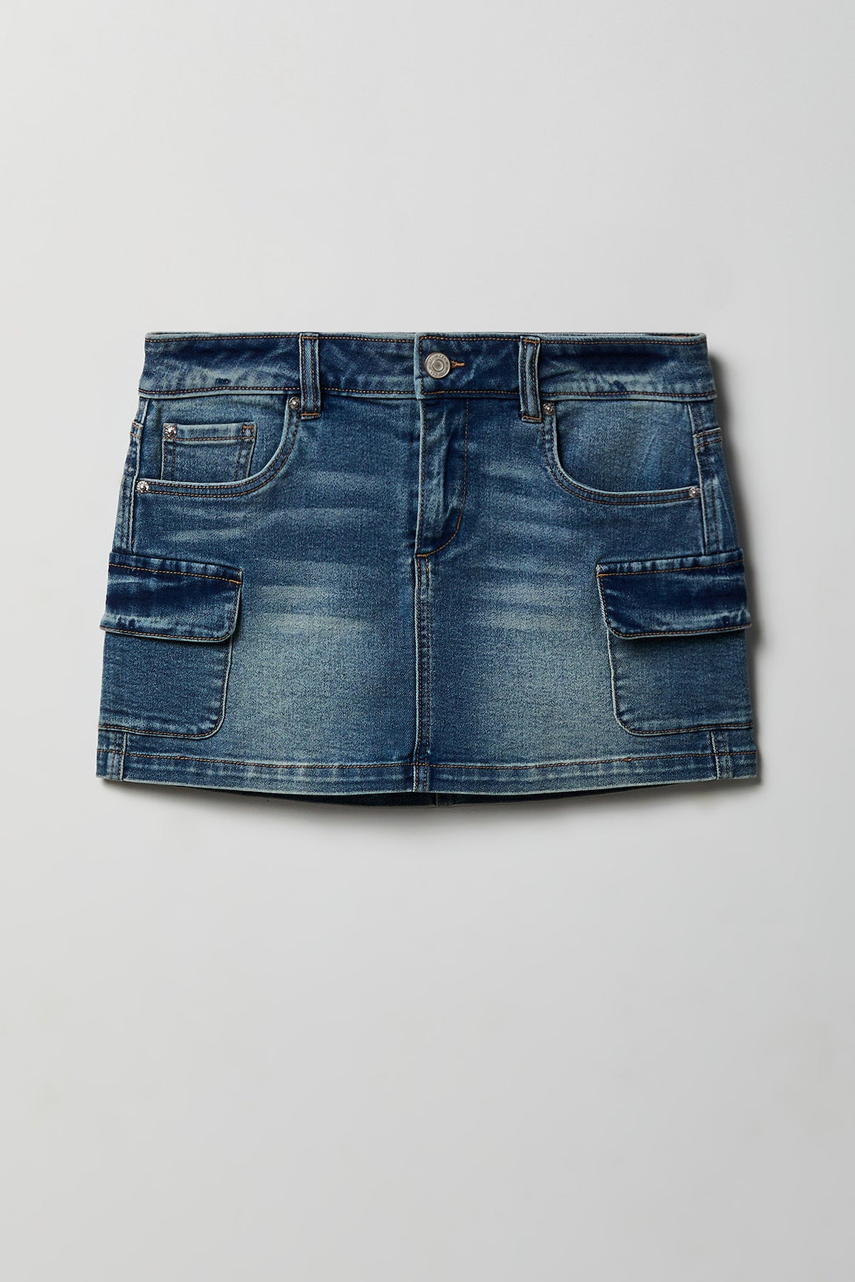 Alt View 4. Denim Mini Cargo Skort - Pacific Blue
