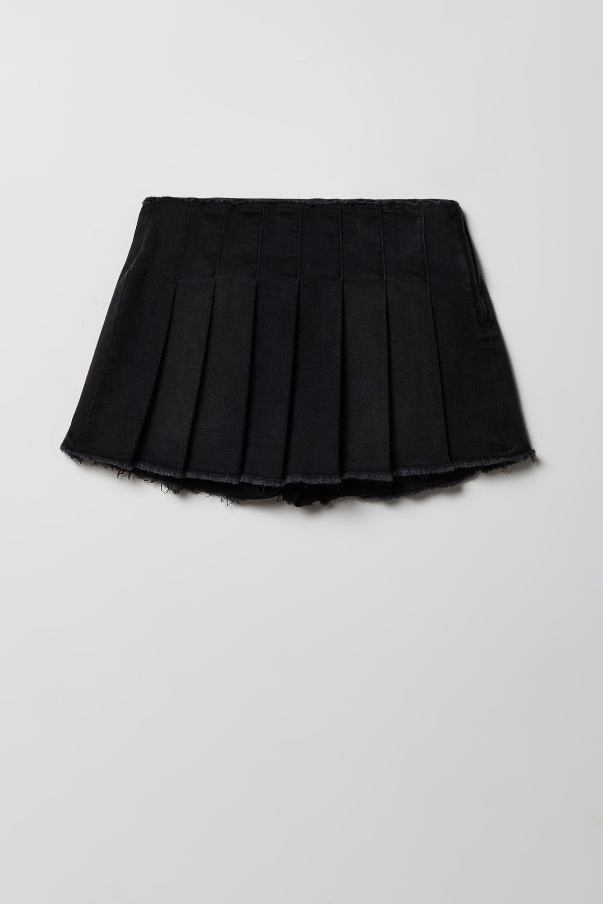 Stretch Denim Low Rise Pleated Mini Skort - Black