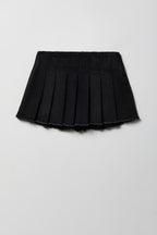 Stretch Denim Low Rise Pleated Mini Skort