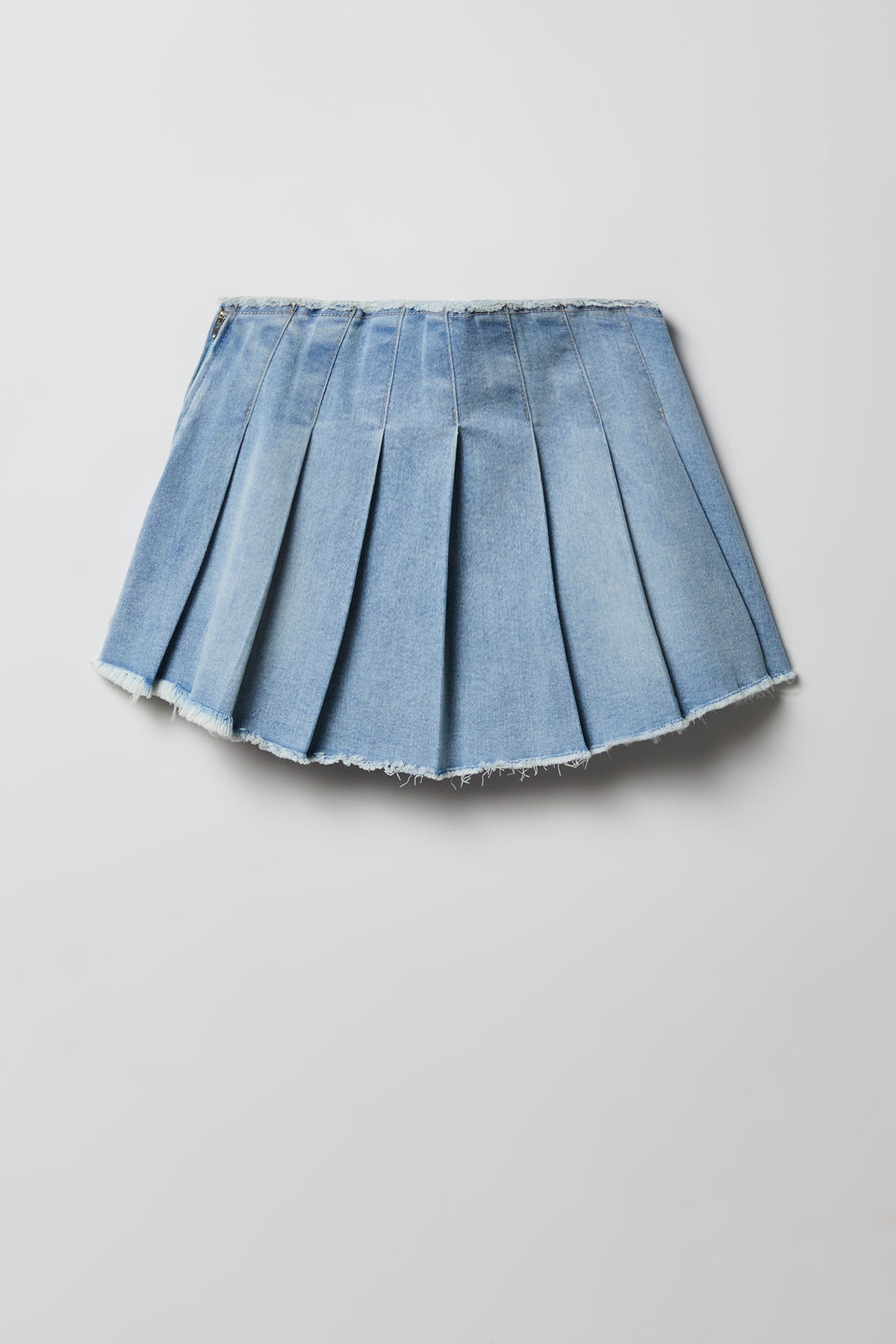 Alt View 2. Stretch Denim Low Rise Pleated Mini Skort - Light Denim Blue