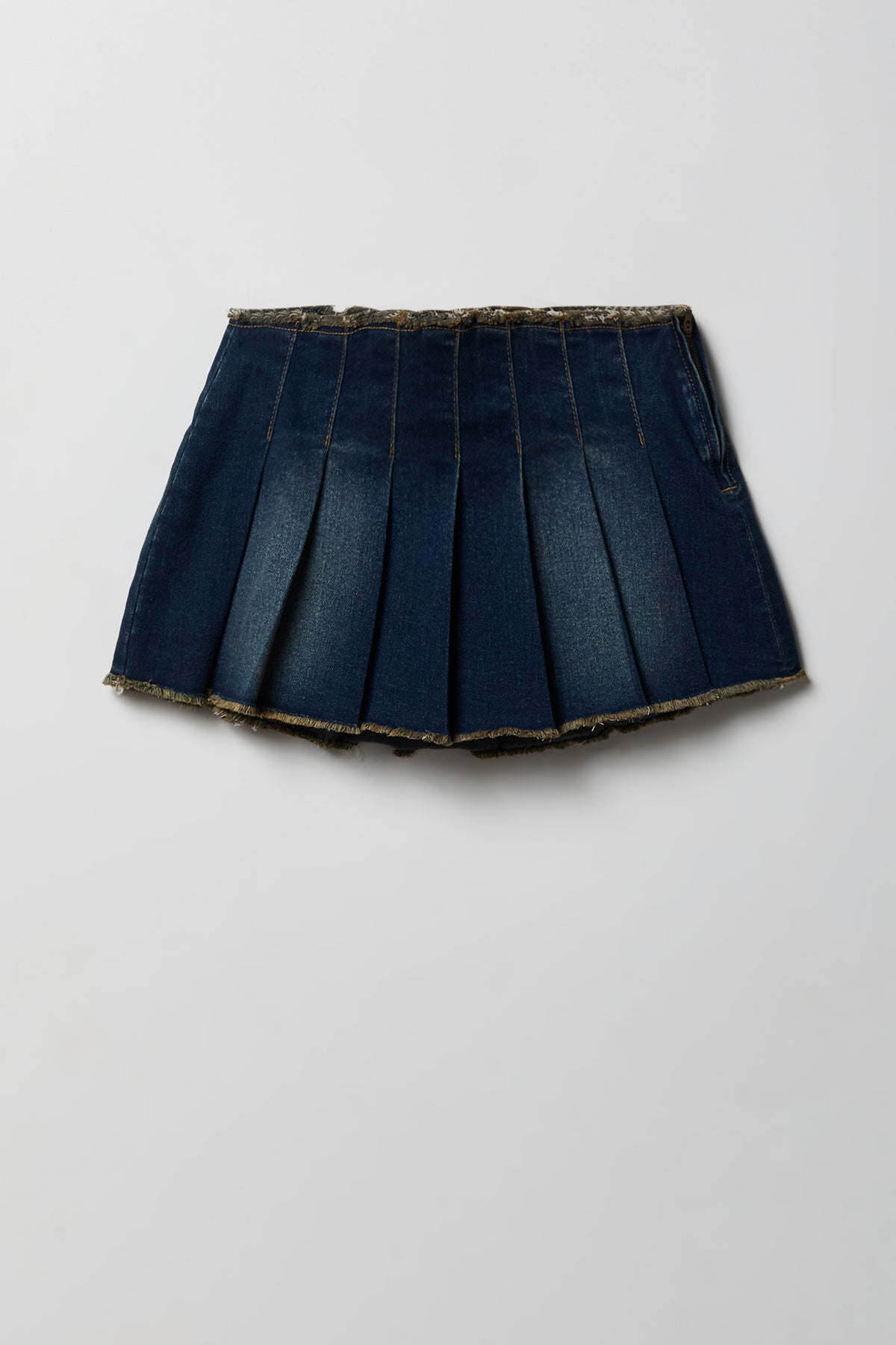 Stretch Denim Low Rise Pleated Mini Skort - Midnight Blue