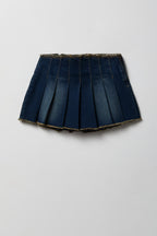 Stretch Denim Low Rise Pleated Mini Skort