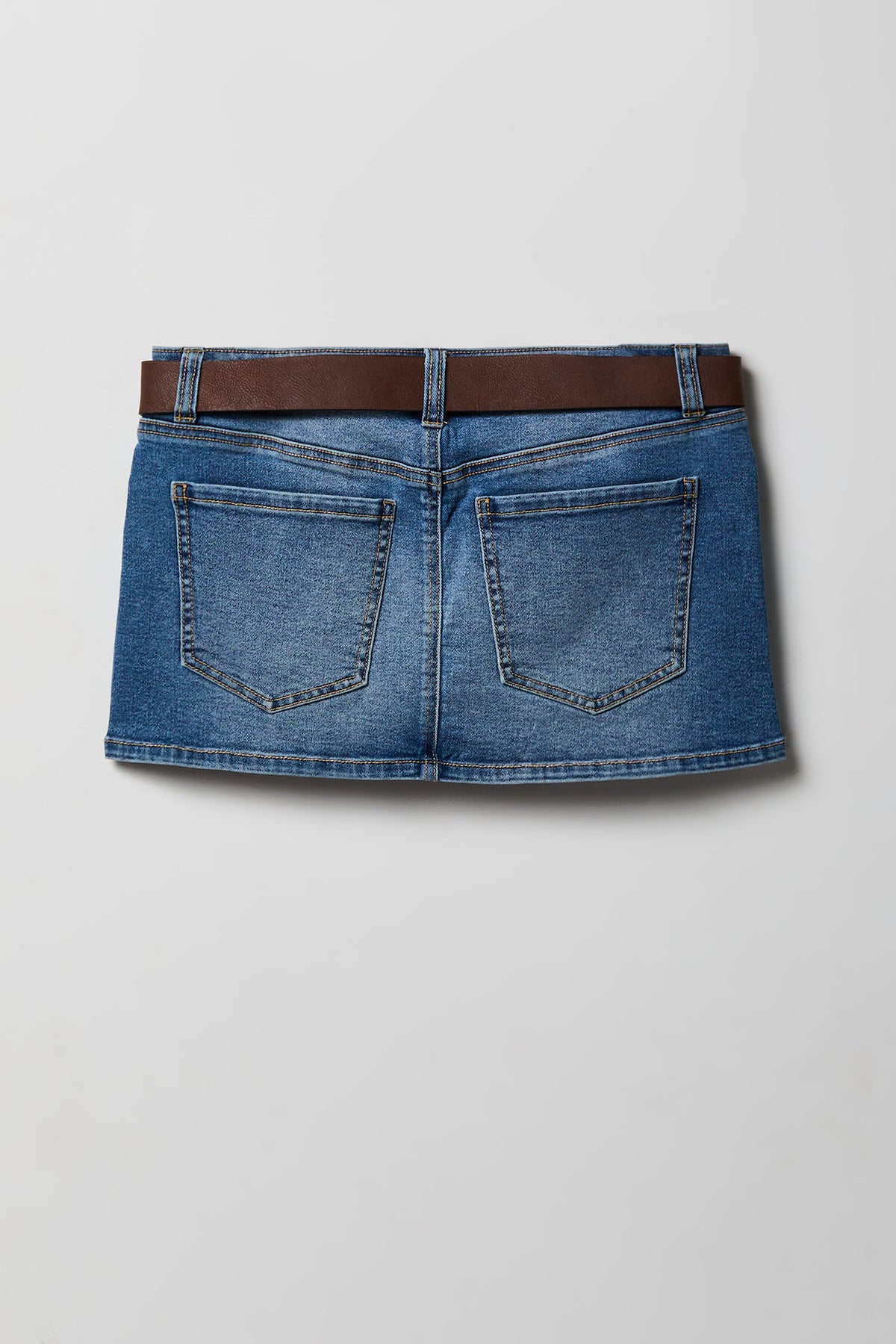 Alt View 4. Stretch Denim Belted Mini Skort - Black