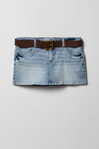 Stretch Denim Belted Mini Skort