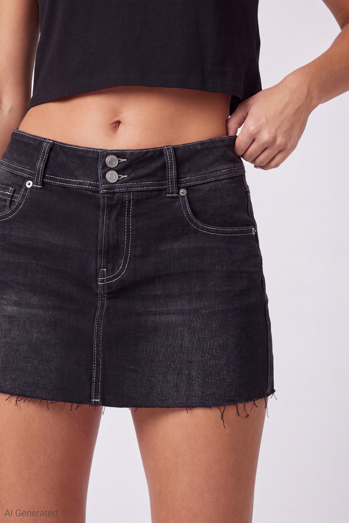 Alt View 3. Stretch Denim Micro Mini Skort - Black