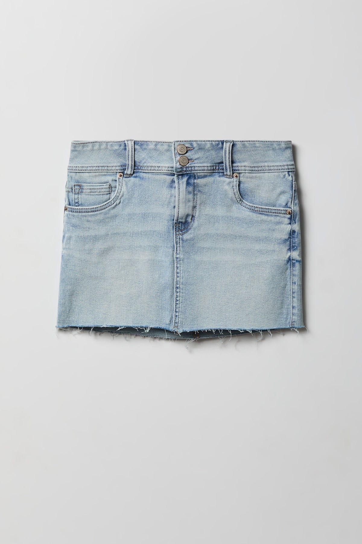 Stretch Denim Micro Mini Skort - Light Denim Blue