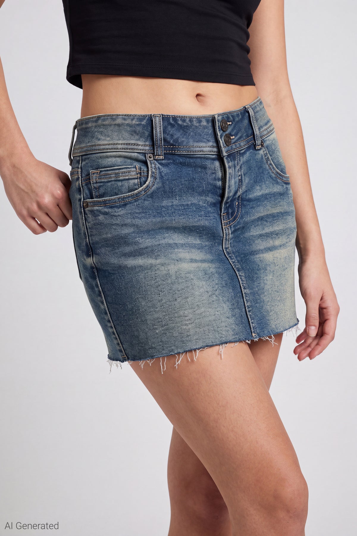 Alt View 3. Stretch Denim Micro Mini Skort - Pacific Blue