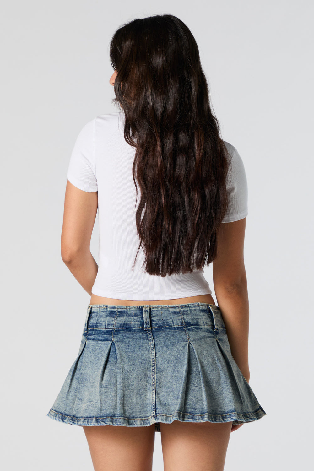 Denim Pleated Micro Mini Skort Denim Pleated Micro Mini Skort 2