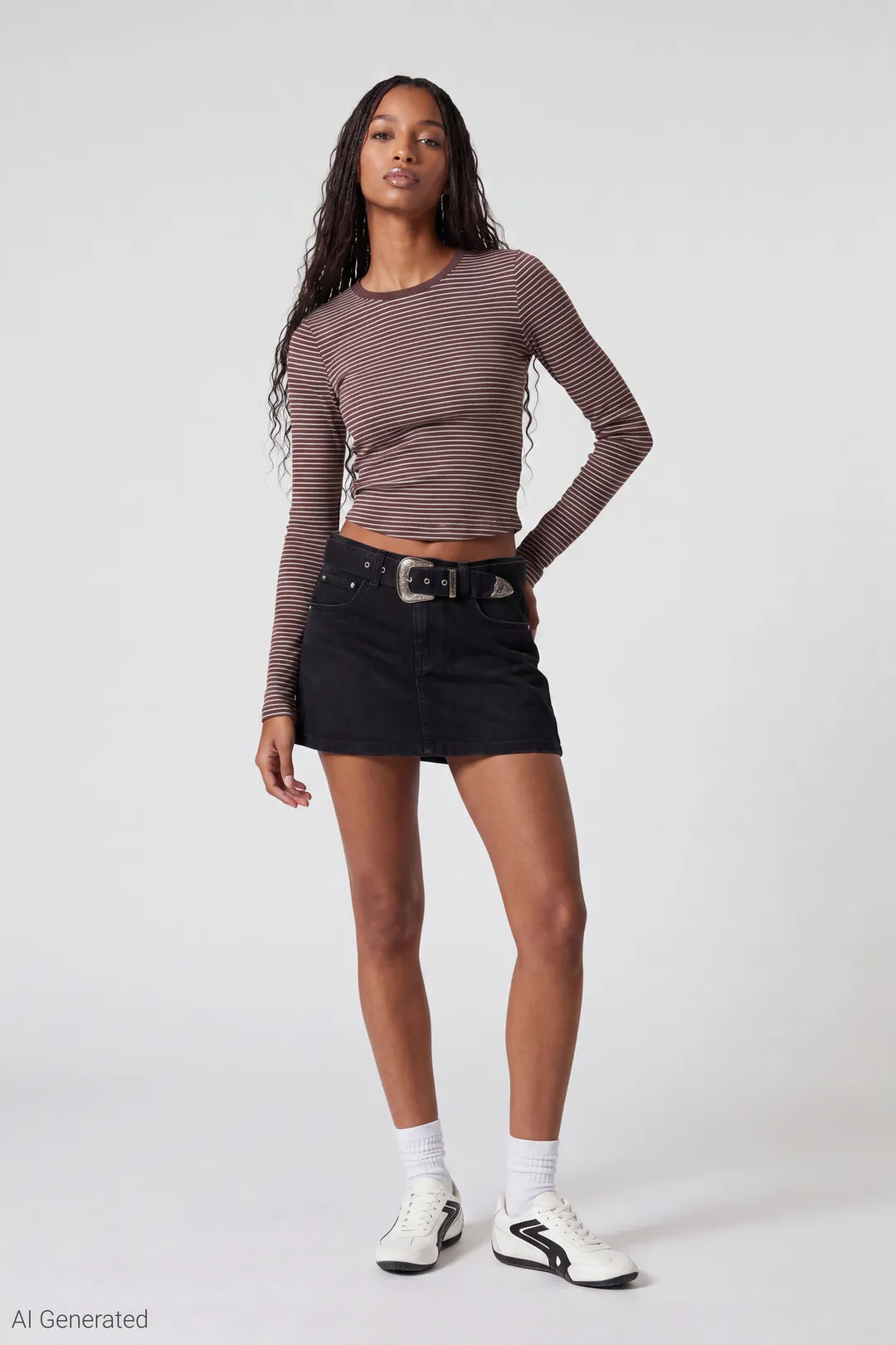 Denim Belted Mini Skirt - Black - Shot1 Front - 1333x2000 - Black