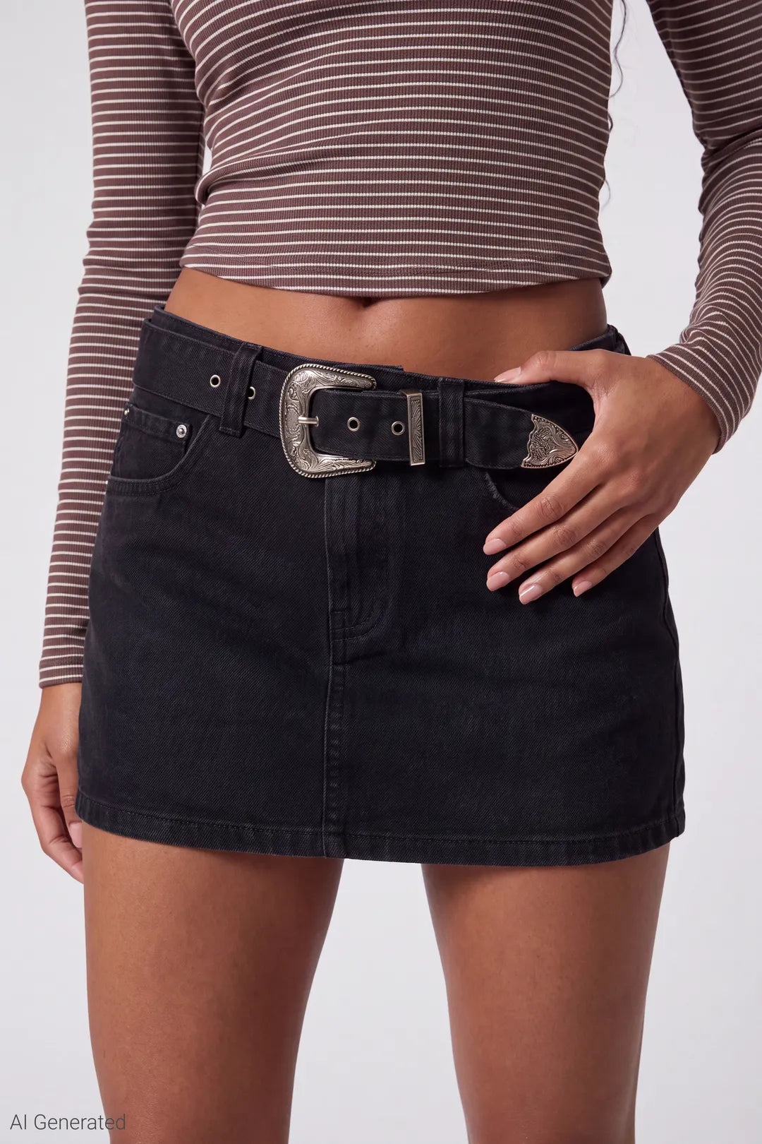 Alt View 3. Denim Belted Mini Skirt - Black - Shot3 Hero - 1333x2000 - Black