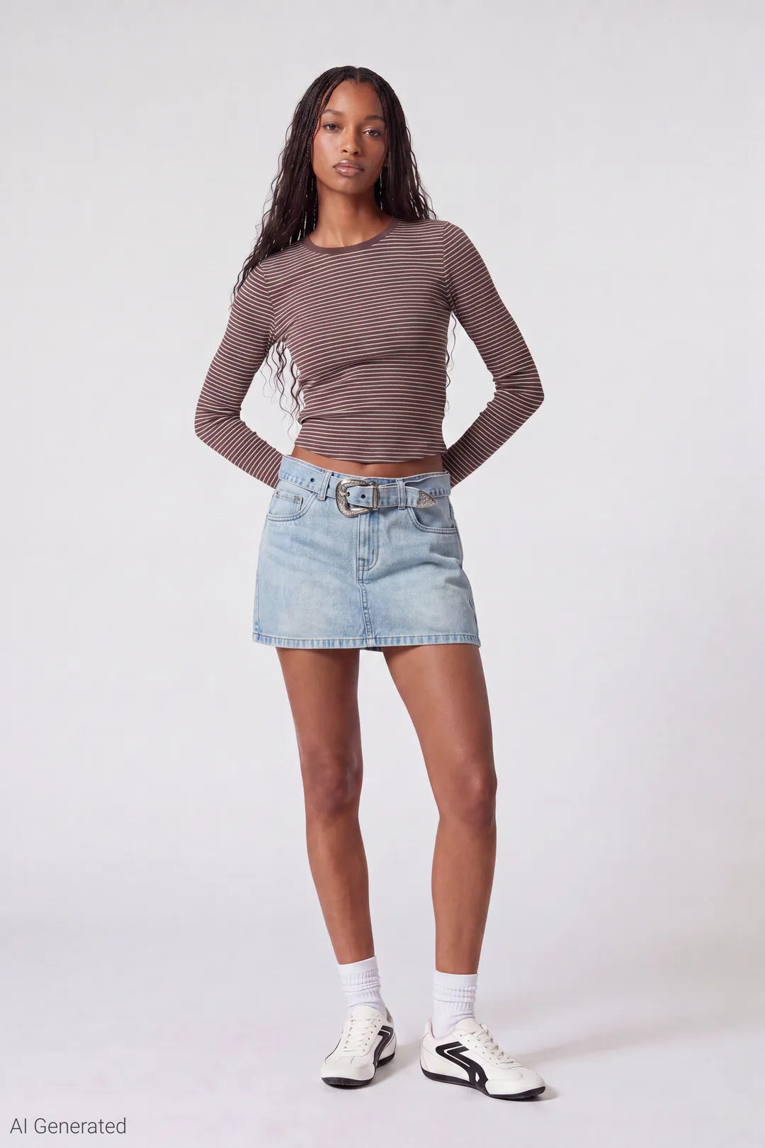 Denim Belted Mini Skirt - Light Denim - Shot1 Front - 1333x2000 - Light Denim Blue