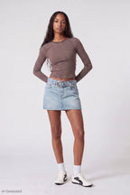 Denim Belted Mini Skirt - Light Denim - Shot1 Front - 1333x2000